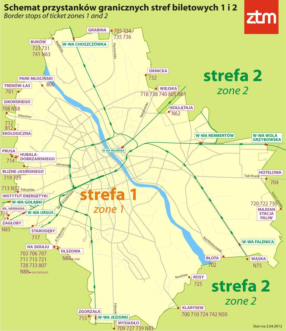Zemljevid Varšavi cona 1 2 