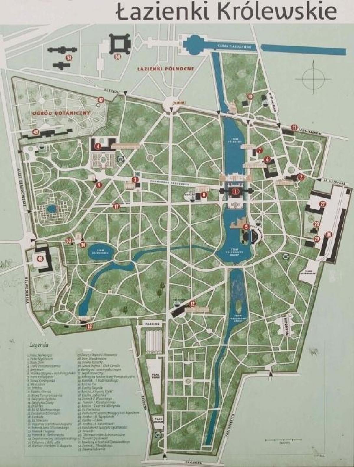 lazienki park Varšavi zemljevid