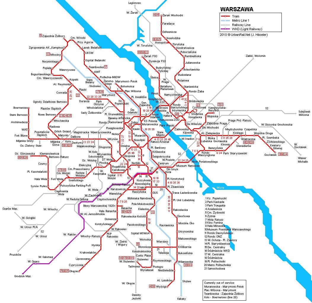 Varšava vlak zemljevid