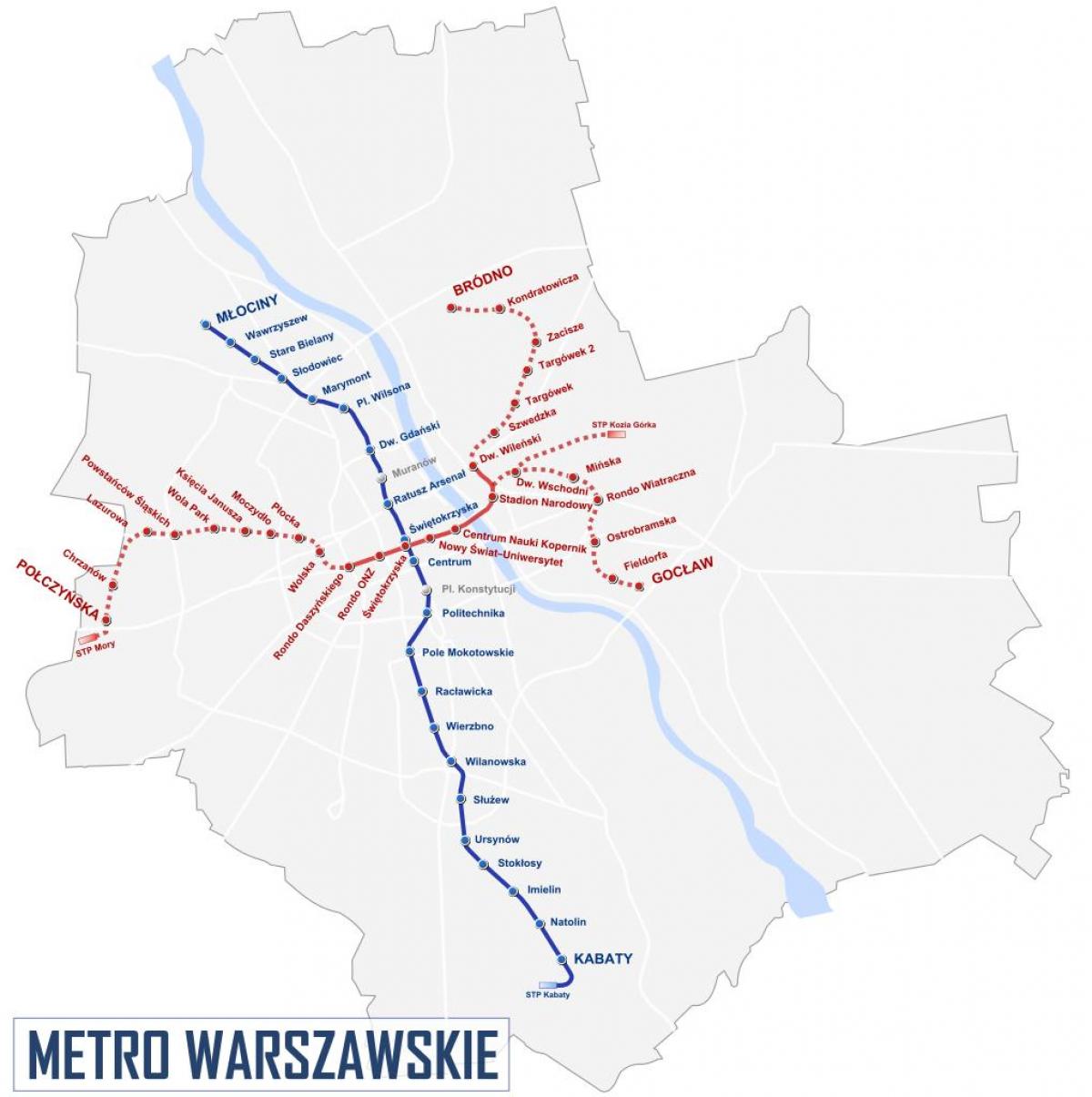 Zemljevid Varšavi metro 2016