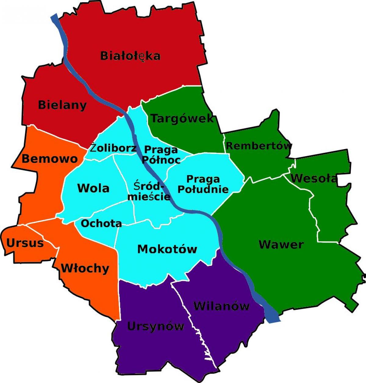 Zemljevid Varšavi okolišev 