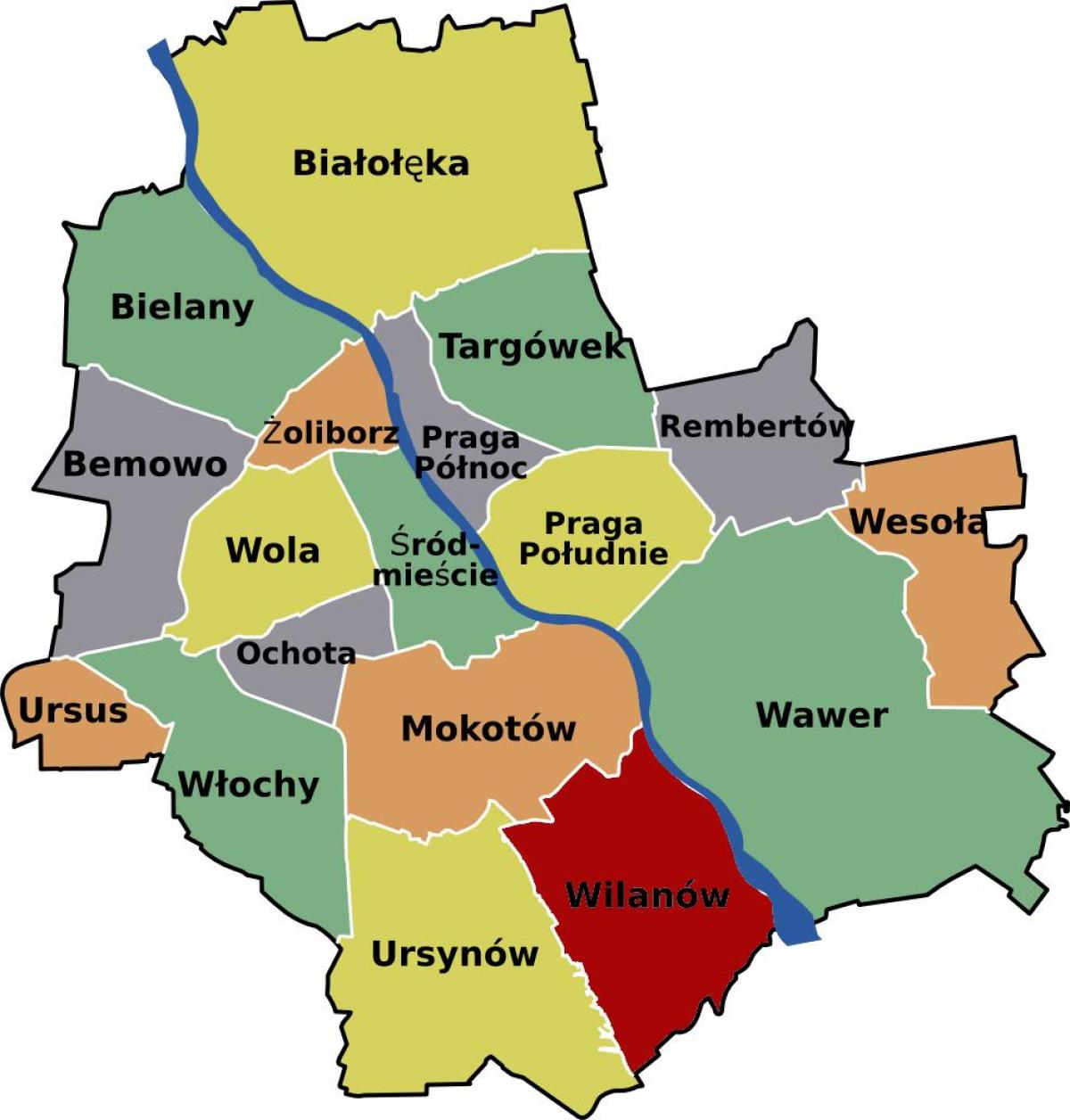 Zemljevid Varšavi soseskah 