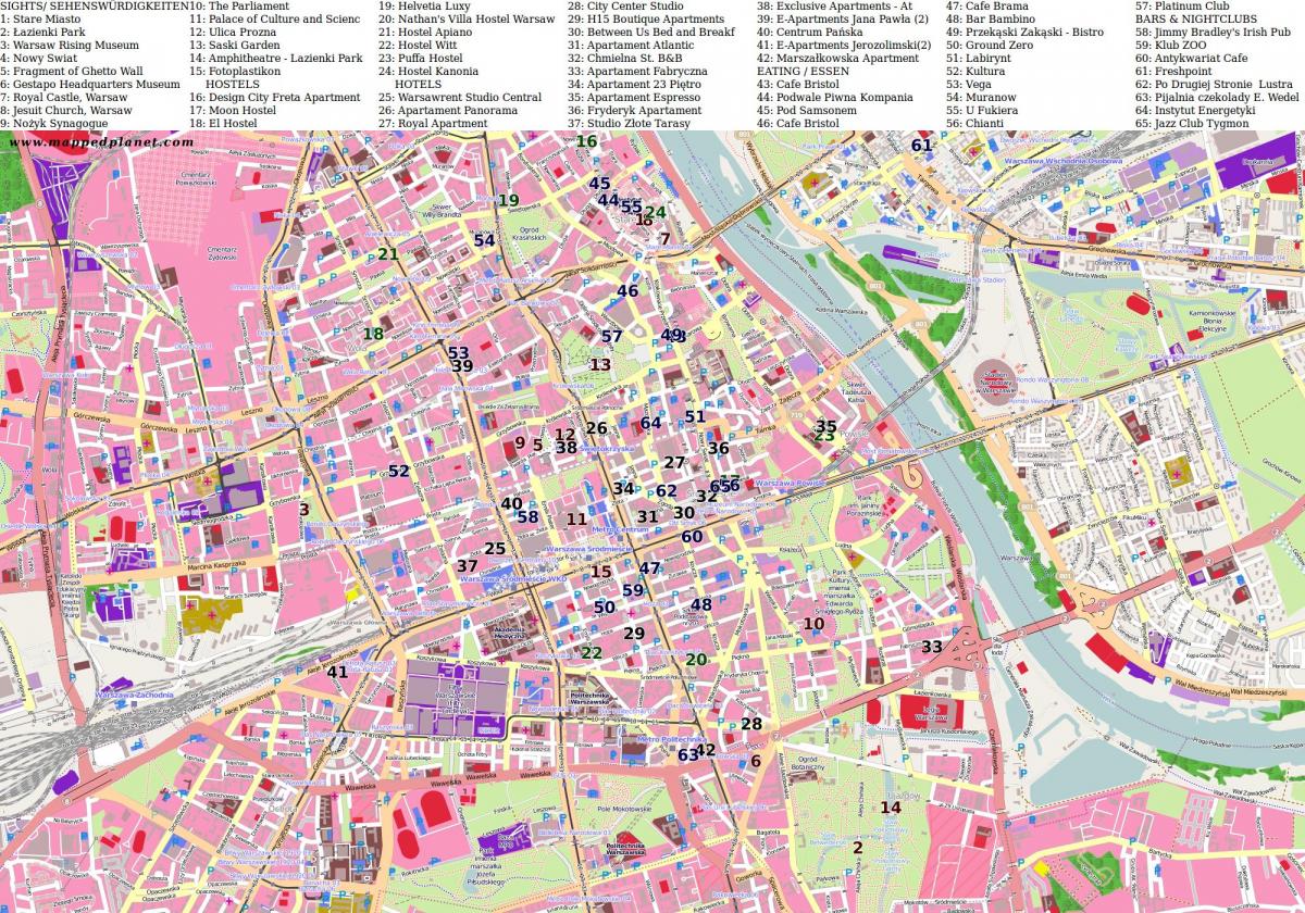 Zemljevid Varšavi mesto 