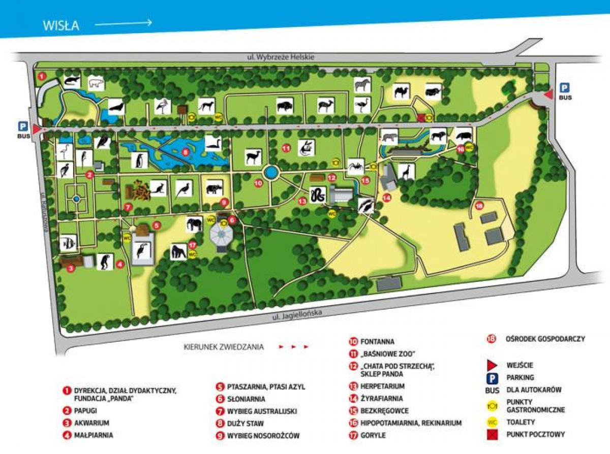Zemljevid Varšavi živalskem vrtu 