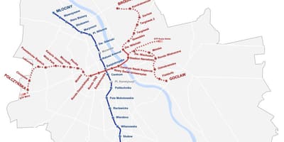 Zemljevid Varšavi metro 2016