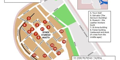 Varšava starem mestnem zemljevidu
